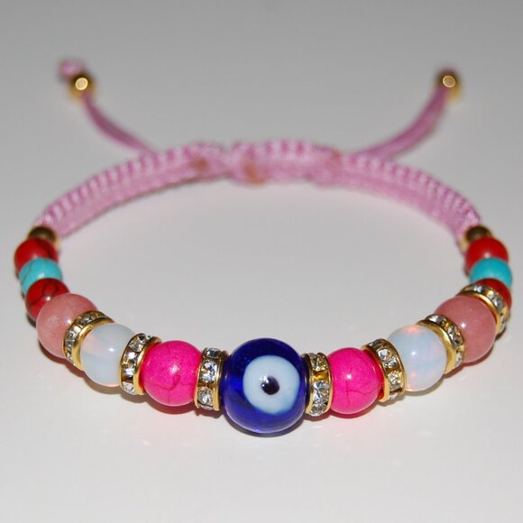 Evil Eye Bracelet,Multi Gemstones Bracelet,Hamsa Bracelet,Drawstring Bracelet - Picture 1 of 3